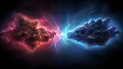 Poster - stunning image of two nebulas in the dark space illustrating cosmic beauty and the mysteries of grav