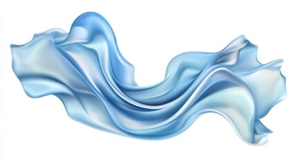 Poster - a flat vector illustration of a flowing ribbon in the wind, smooth wavy lines, soft blue fabric with
