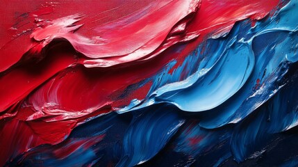 Poster - Vibrant red and blue abstract paint strokes texture. Modern art concept