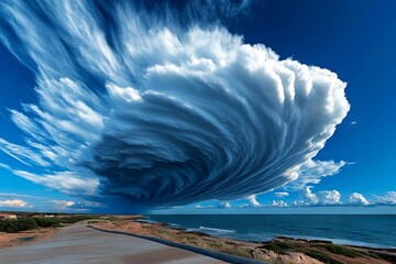 Wall Mural - a large cloud over the ocean with a road going through it