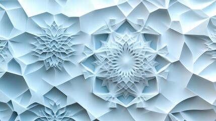 Poster - Beautiful futuristic Geometric background for your presentation. Textured intricate 3D wall in light blue and white tones. AI generated. illustration