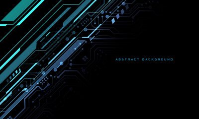 Poster - Abstract blue green neon cyber circuit digital geometric dynamic on black blank space design modern futuristic technology creative background vector