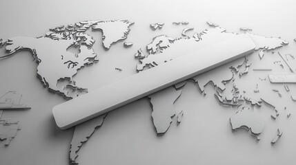 Poster - A sleek search bar overlaying a world map in soft grayscale tones, symbolizing global connectivity and internet search's universal accessibility