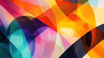 Poster - geometric abstract pattern with overlapping translucent shapes in bold colors. the vibrant, layered 