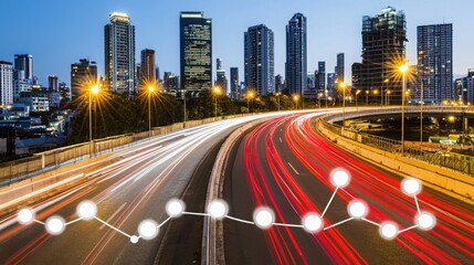 Poster - A bustling urban cityscape featuring modern architecture and advanced infrastructure for 5g ai network connectivity