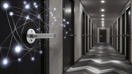 Poster - Hallway featuring security camera for ai-assisted access control enhancing surveillance and safety in modern facilities and buildings