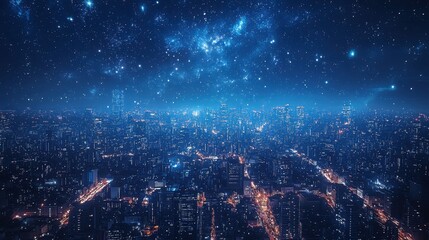 Poster - Captivating view of a city at night bathed in a sea of illuminating lights, showcasing urban vibrancy and energy