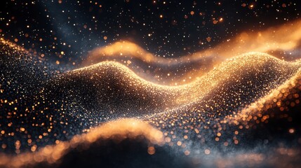Poster - A mesmerizing golden wave of light flowing gracefully against a dark background creating an artistic display
