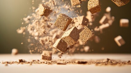 Poster - Pile of rubble with a few pieces of a cube still standing. Concept of destruction and chaos