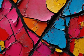Aufkleber - Vibrant cracked paint patterns showcasing bright colors in abstract art