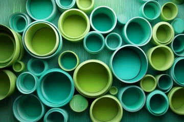Poster - Unique arrangement of circular shapes in various shades of green on a textured background