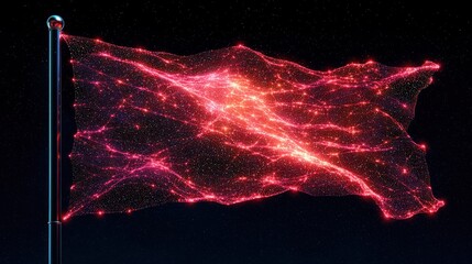 Fototapete - Glowing Red Flag, Digital Art: A Mesmerizing Display of Light and Energy