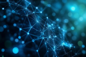 Poster - Digital network structure illustration showcasing interconnected nodes and lines in a vibrant blue light