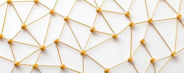 Fototapete - A close-up of a geometric network pattern made of strings and nodes against a white background, symbolizing connection and structure.