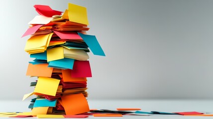 Poster - Stack of colorful sticky notes piled on top of each other. Concept of chaos and disorganization, as the notes are scattered and piled haphazardly