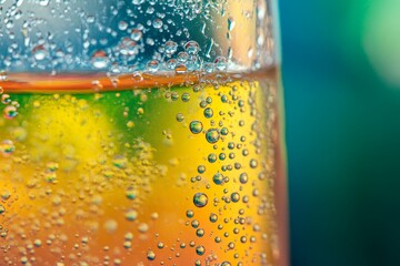 Poster - Refreshing bubbles in a glass represent a bright and vibrant beverage experience enjoyed on a sunny day