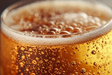 Poster - Bubbles rise in a refreshing drink served in a glass filled with golden beverage during a casual gathering