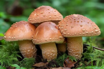 Poster - Group of brown mushrooms growing in a forest setting during daytime