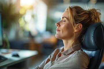 Poster - Idea for a Photo: Woman Demonstrating Poor Posture and Back Pain from Prolonged Computer Use