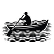 © Sadia - Silhouette of a man paddling canoe on lake vector image