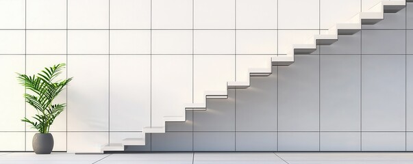 Aufkleber - A modern, minimalist staircase beside a green plant in a contemporary space, creating a balanced and stylish aesthetic.