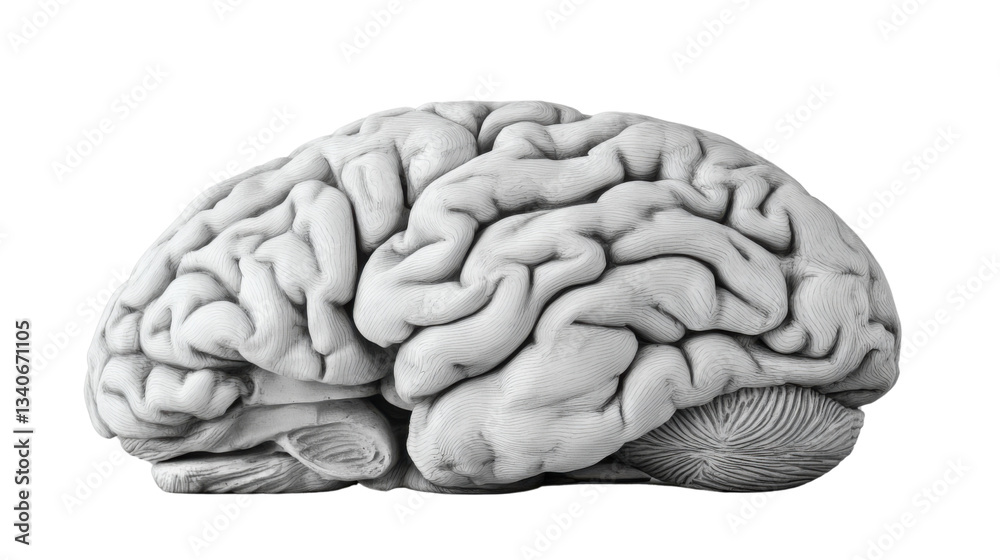 Realistic human brain showing cerebrum, cerebellum, and brainstem on ...