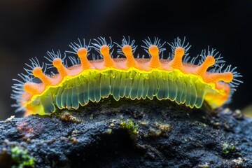 Poster - Brightly colored sea creature glides over rocky substrate in underwater habitat