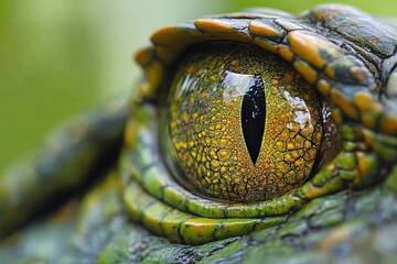 Aufkleber - Close-up view of a reptile's eye showcasing intricate details and vibrant colors in a natural setting