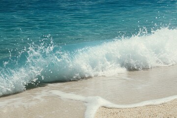 Aufkleber - Waves crashing on the sandy beach showcasing the beauty of the ocean on a sunny day