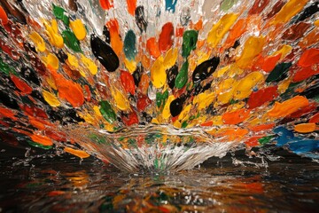 Poster - Colorful splashes of water create an artistic explosion against a dark background