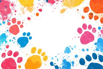 Aufkleber - Colorful splashes of pet paw prints create a vibrant border for various creative projects