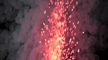 Poster - Erupting red sparks amidst grey smoke, dramatic scene. Fire and smoke effect concept