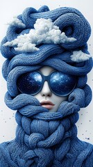 Poster - A mysterious woman with a starry night sky forming her hair, cosmic energies swirling, deeply poetic surrealism, high contrast