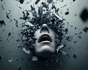 Poster - A surreal portrait where a person's face is replaced by a swirling black hole, pulling in fragments of reality, highly conceptual, cinematic lighting