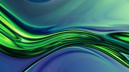 Poster - Abstract green and blue wave pattern with glossy texture, digital art concept