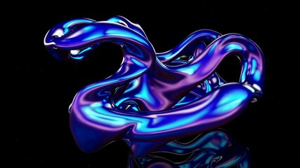 Poster - Fluid metallic sculpture with purple reflections on black background, abstract art