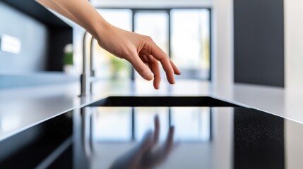 Aufkleber - Future of Living Sleek Smart Home Technology with Gesture-Controlled Minimalist Kitchen Design - Intuitive AI-Powered Wellness Automation for Modern Professionals