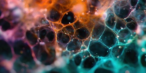 Aufkleber - Quantum Nexus Immersive Molecular Visualisation of Interconnected Cellular Networks - Cutting-Edge Scientific Visualization for AI-Driven Biotech Innovation