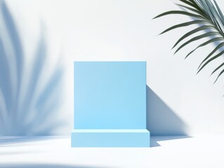 Aufkleber - Serene Minimalist Product Showcase Soft Blue Geometric Podium with Botanical Shadow - Contemporary Design for Digital Marketing and Lifestyle Branding