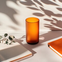Aufkleber - Minimalist Amber Wellness Moment Soft Natural Light, Botanical Shadows and Contemporary Design Exploring Mindful Workspace Aesthetics for Modern Professionals