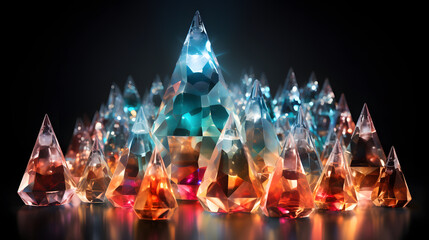 Poster - A vibrant array of colorful crystals sparkling under light in a captivating display of natural beauty and geometric perfection.