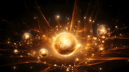 Poster - A polished shiny sphere emitting glowing lights captured in a dark environment showcasing a stunning combination of light and reflection.