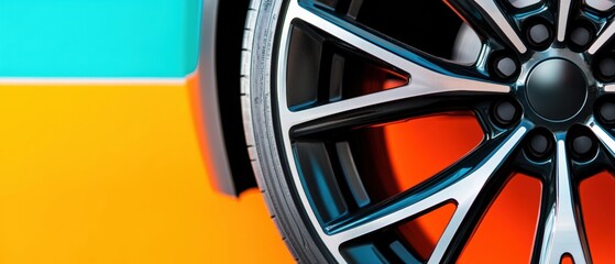 Aufkleber - Precision Engineering Meets Design Sleek Alloy Wheel Showcasing Next-Gen Automotive Customization with Black and Chrome Metallic Finishes