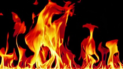 Poster - Vivid flames with intense orange and yellow hues on dark background. Fire energy concept