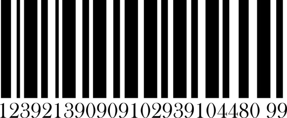 Poster - Bar code icon for shop product price tag. Universal product scan code with numbers. Business concept barcode pictogram suitable for apps and website UI designs isolated on transparent background.