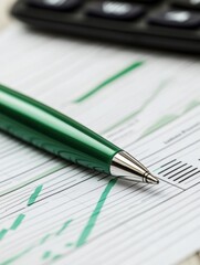 Fototapete - Minimalist Financial Risk Analysis Emerald Green Precision Pen on Data Visualization Grid - Strategic Investment Performance Mapping for Modern Wealth Management