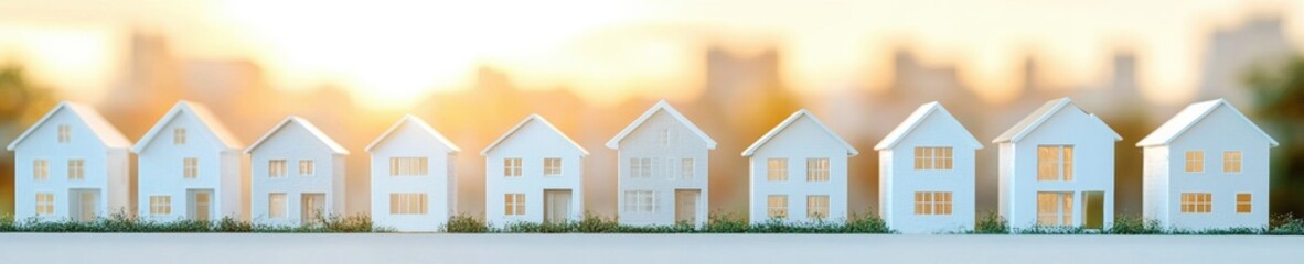 Poster - Minimalist Real Estate Investment Visualization Soft-Hued Suburban Housing Portfolio Showcasing Passive Income Potential and Sustainable Residential Development Trends