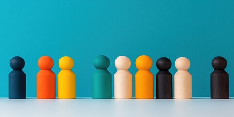 Poster - Diverse Team Dynamics Minimalist Wooden Figurines Representing Inclusive Workplace Innovation, Collaborative Empowerment and Strategic Organizational Design
