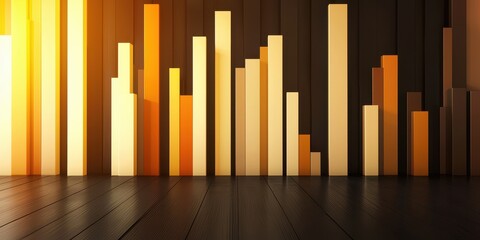 Poster - Abstract representation of data visualization with vertical bars in warm hues against a dark background, creating a modern and dynamic look.