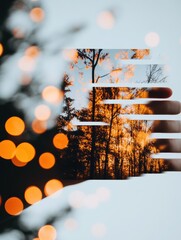 Poster - Ethereal Autumn Deconstruction Layered Digital Forest Landscape with Bokeh Overlay - Creative Visual Storytelling in Modern Minimalist Design